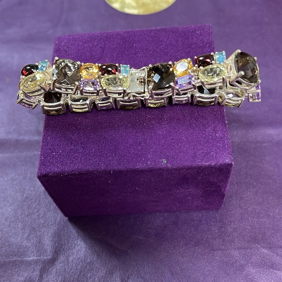 Beautiful 825 Sterling Silver 110 Carets Multicolored Gemstone Bracelet 7 1/4 - Picture 4 of 6